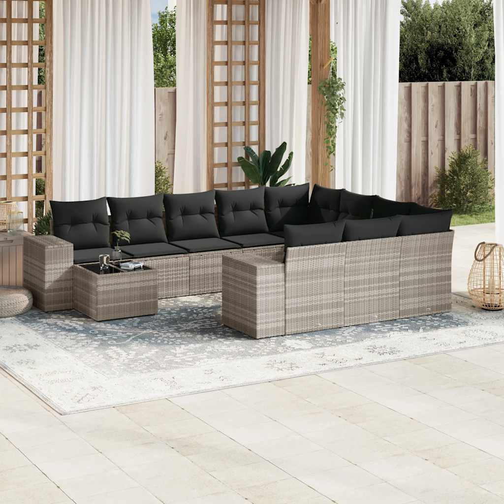 JUNG Vida 11-tlg. Garten-Sofagarnitur mit Kissen Hellgrau Poly Rattan