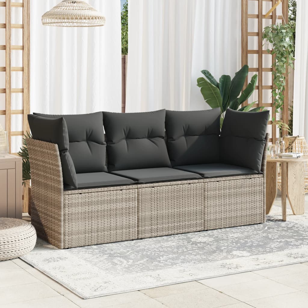JUNG Vida 3-tlg. Garten-Sofagarnitur mit Kissen Hellgrau Poly Rattan