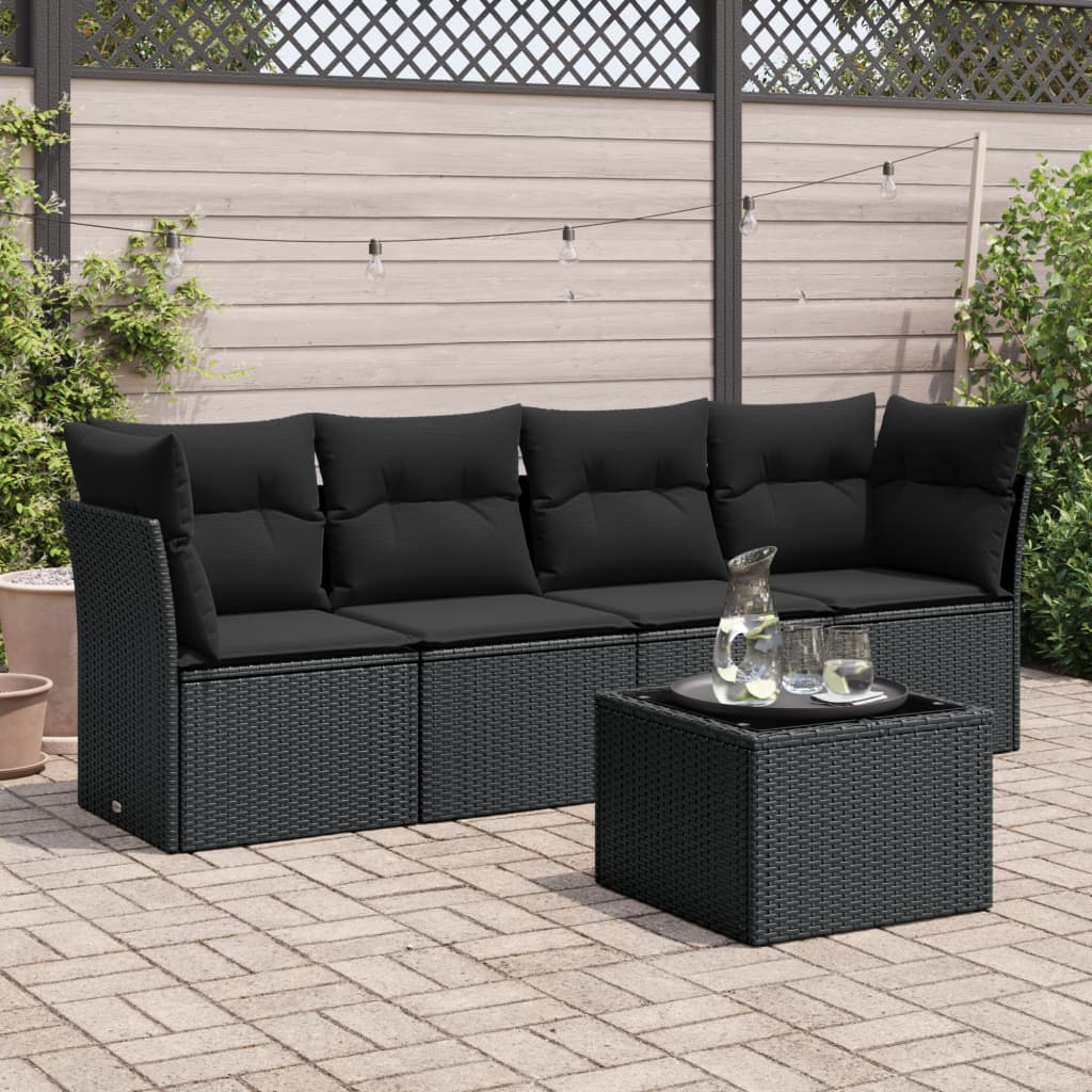 JUNG Vida 5-tlg. Garten-Sofagarnitur mit Kissen Schwarz Poly Rattan