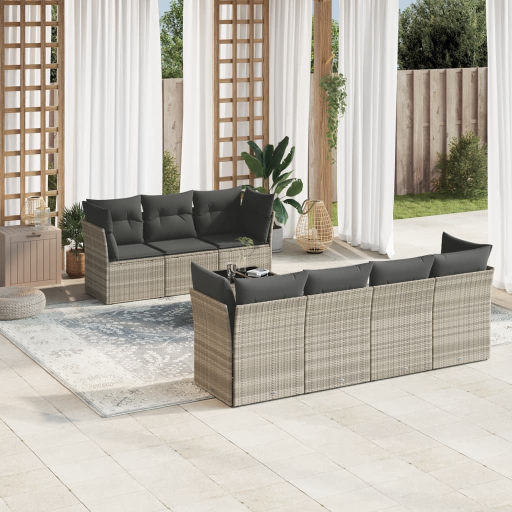 JUNG Vida 8-tlg. Garten-Sofagarnitur mit Kissen Hellgrau Poly Rattan