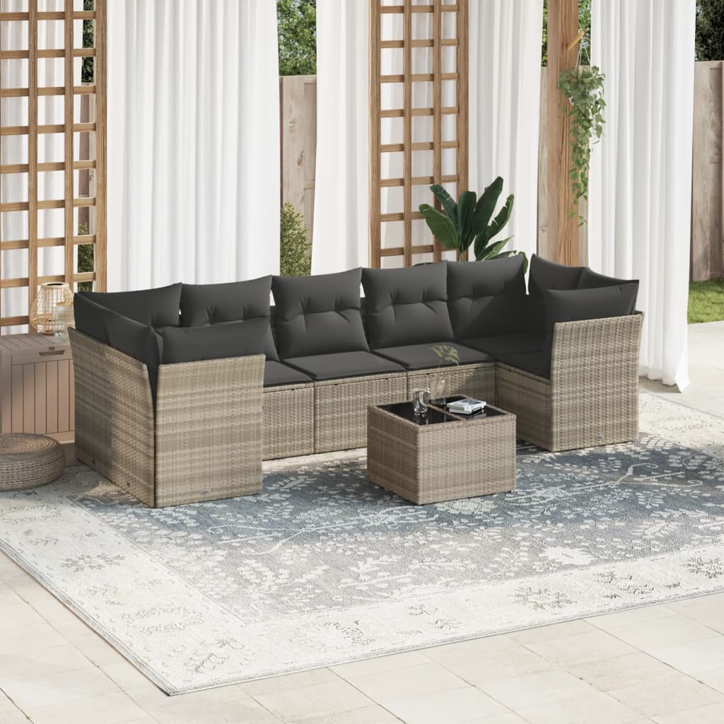 JUNG Vida 8-tlg. Garten-Sofagarnitur mit Kissen Hellgrau Poly Rattan