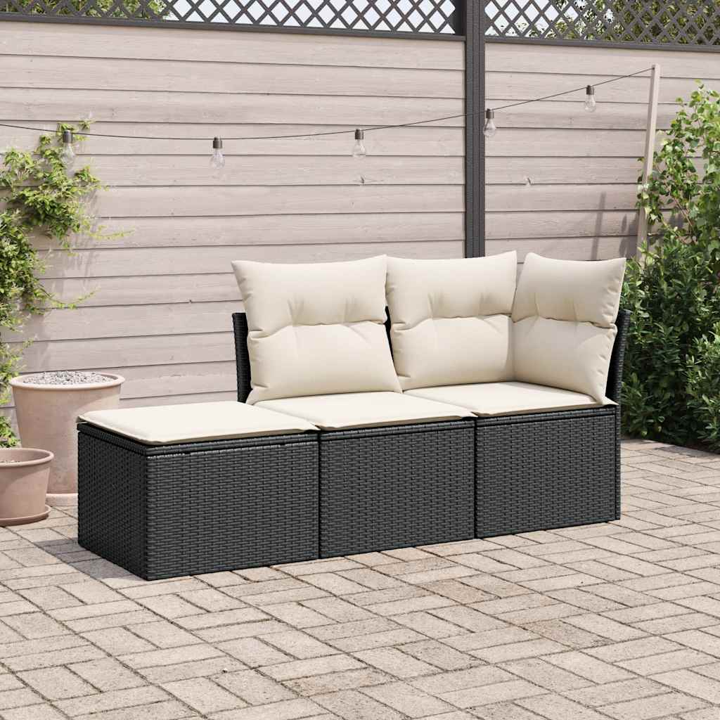 JUNG Vida 3-tlg. Garten-Sofagarnitur mit Kissen Schwarz Poly Rattan