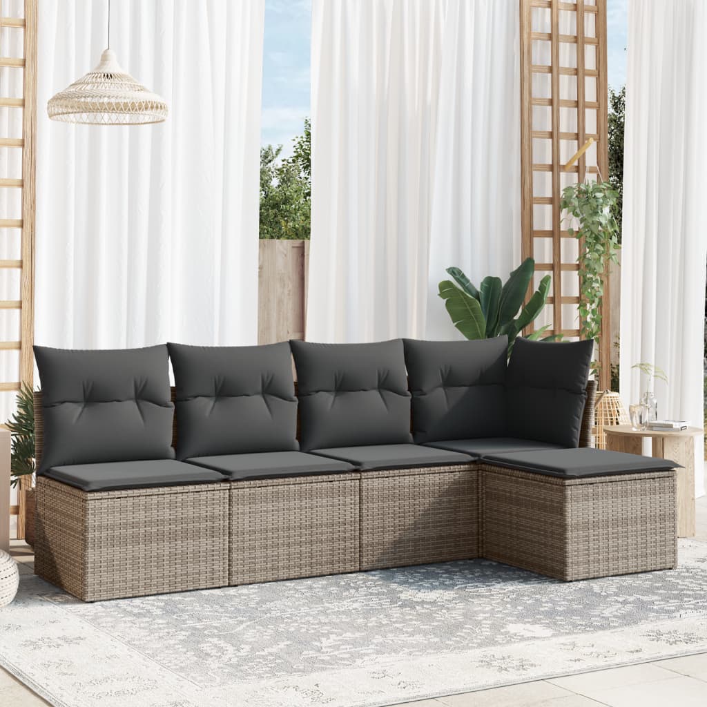 JUNG Vida 5-tlg. Garten-Sofagarnitur mit Kissen Grau Poly Rattan