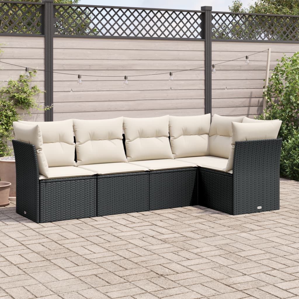 JUNG Vida 5-tlg. Garten-Sofagarnitur mit Kissen Schwarz Poly Rattan
