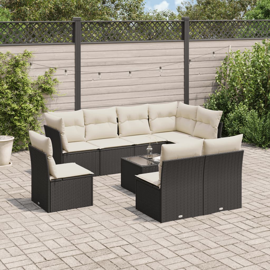 JUNG Vida 9-tlg. Garten-Sofagarnitur mit Kissen Schwarz Poly Rattan