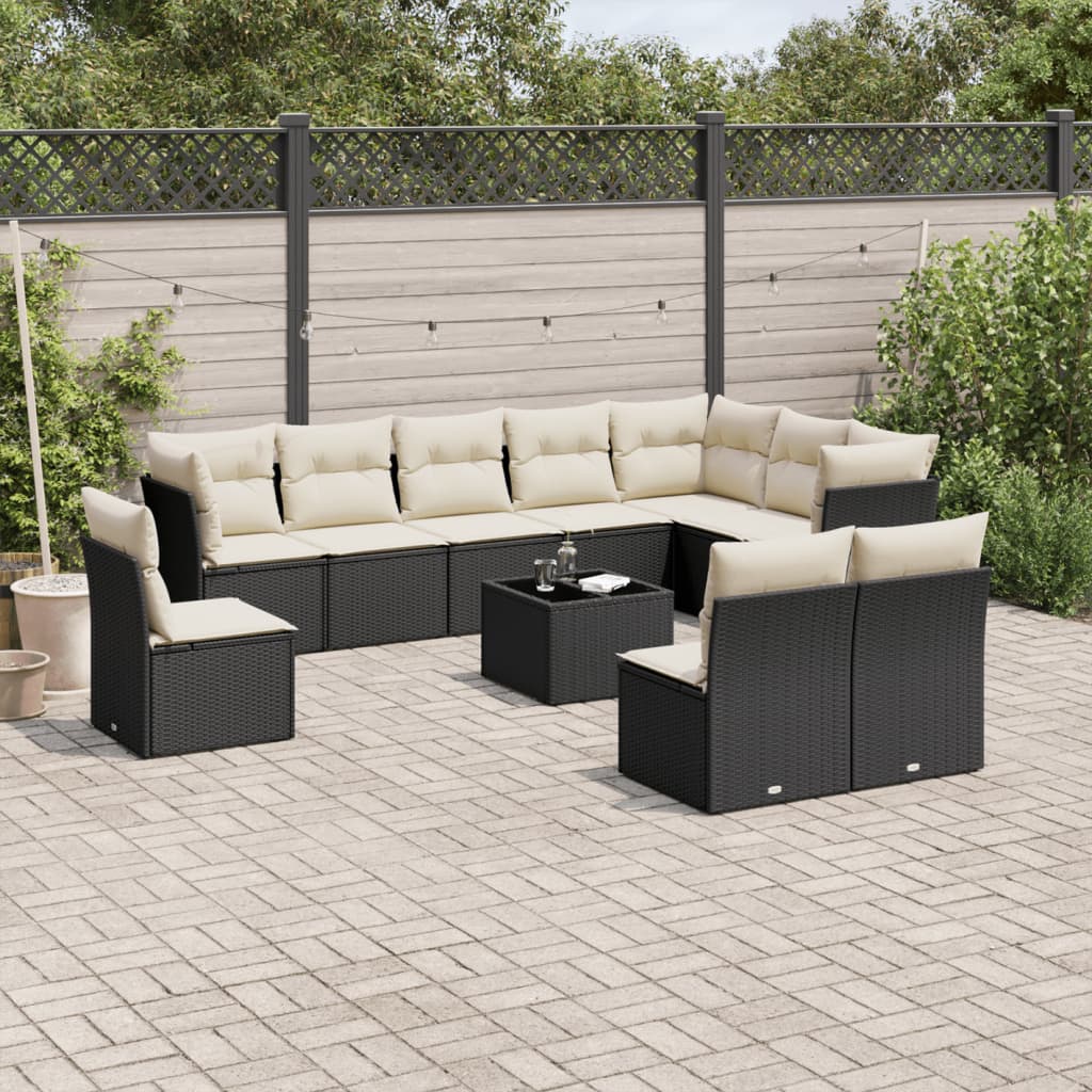 JUNG Vida 11-tlg. Garten-Sofagarnitur mit Kissen Schwarz Poly Rattan