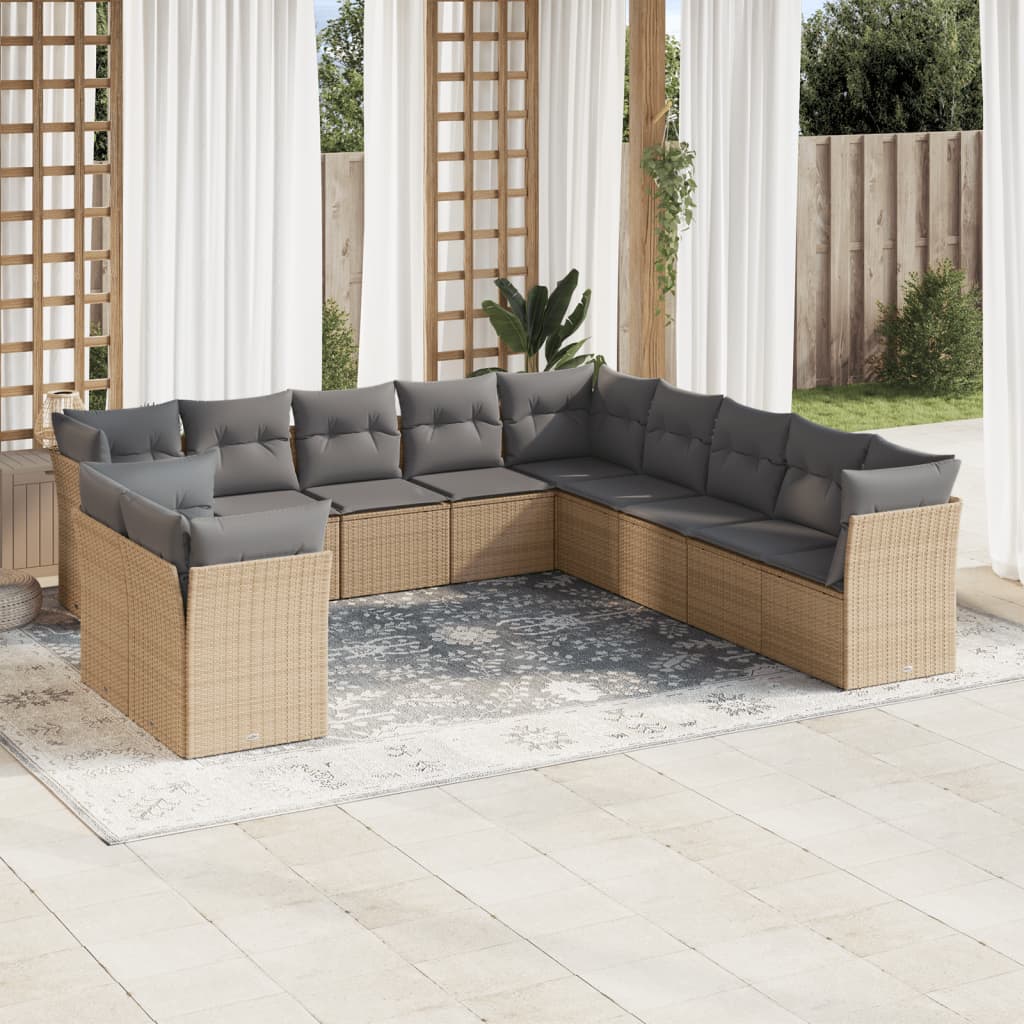 JUNG Vida 11-tlg. Garten-Sofagarnitur mit Kissen Beige Poly Rattan