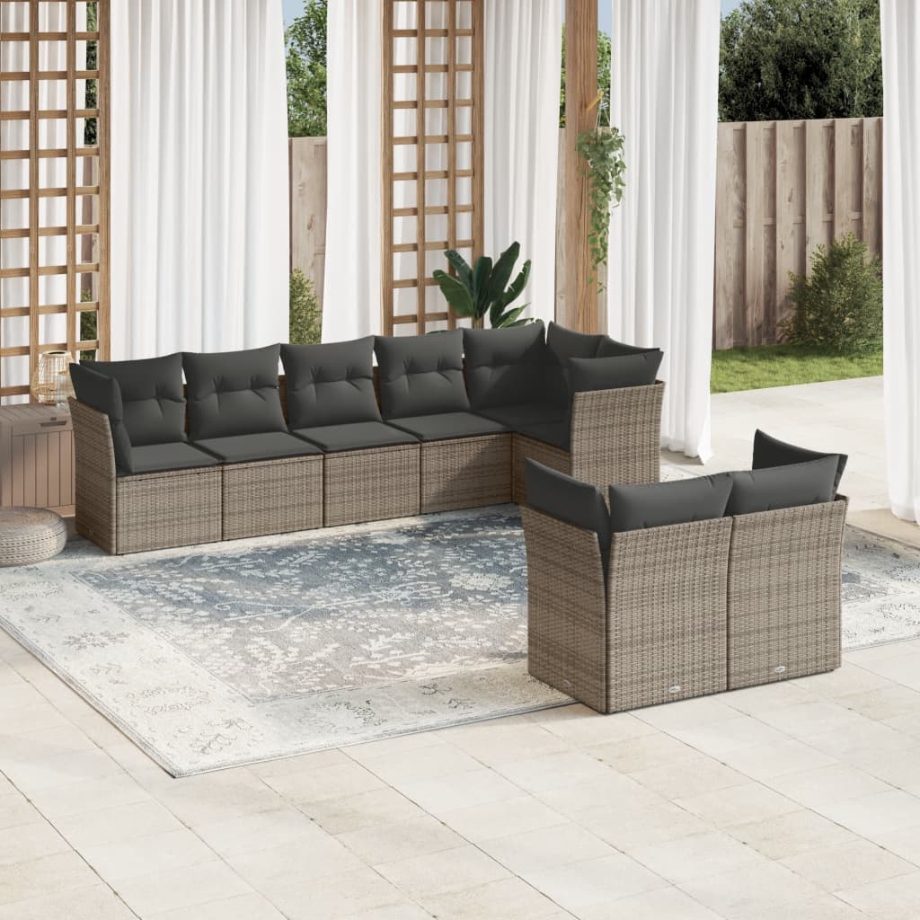 JUNG Vida 8-tlg. Garten-Sofagarnitur mit Kissen Grau Poly Rattan