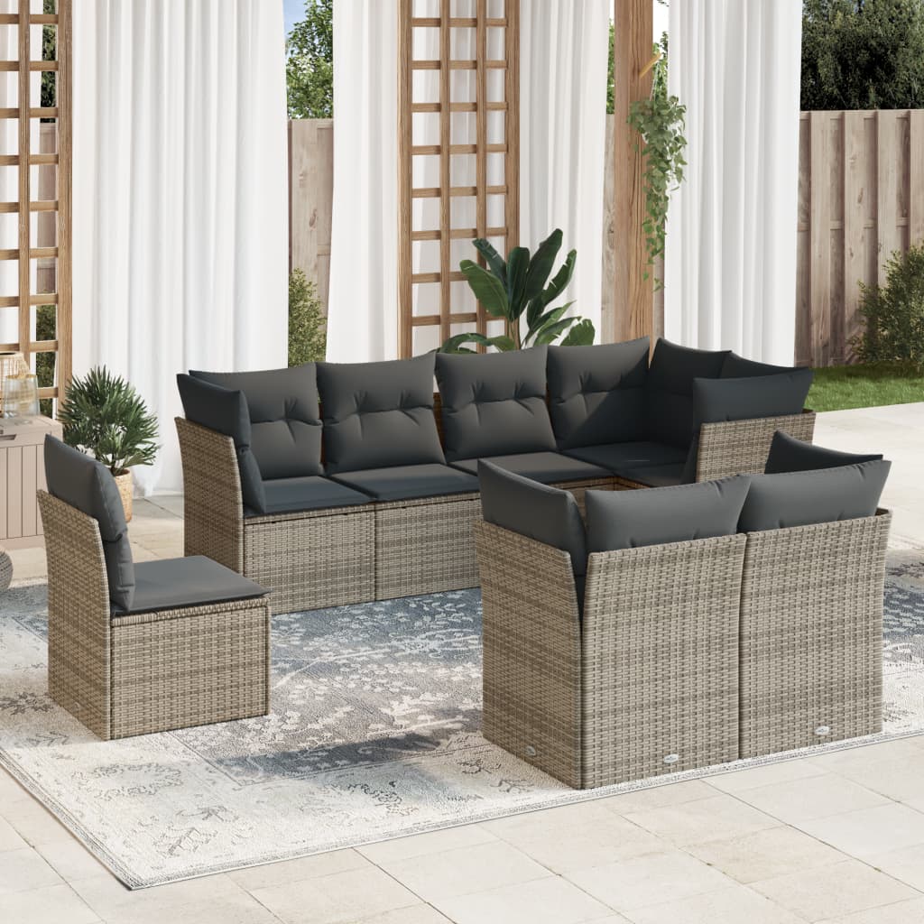 JUNG Vida 8-tlg. Garten-Sofagarnitur mit Kissen Grau Poly Rattan