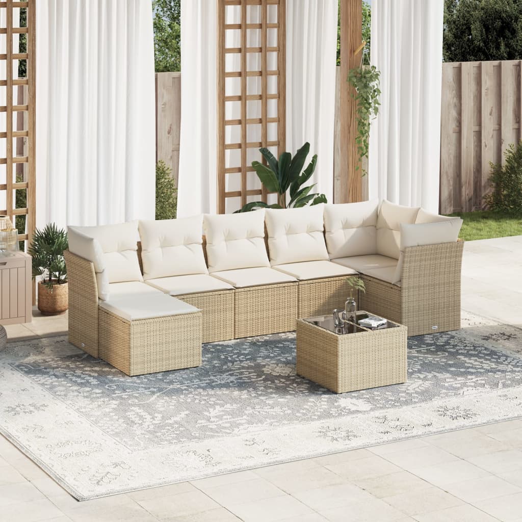 JUNG Vida 8-tlg. Garten-Sofagarnitur mit Kissen Beige Poly Rattan