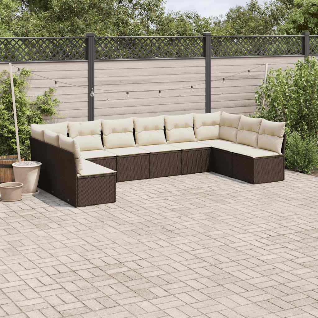 JUNG Vida 10-tlg. Garten-Sofagarnitur mit Kissen Braun Poly Rattan