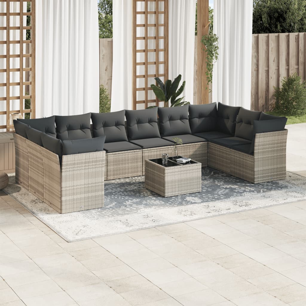 JUNG Vida 11-tlg. Garten-Sofagarnitur mit Kissen Hellgrau Poly Rattan