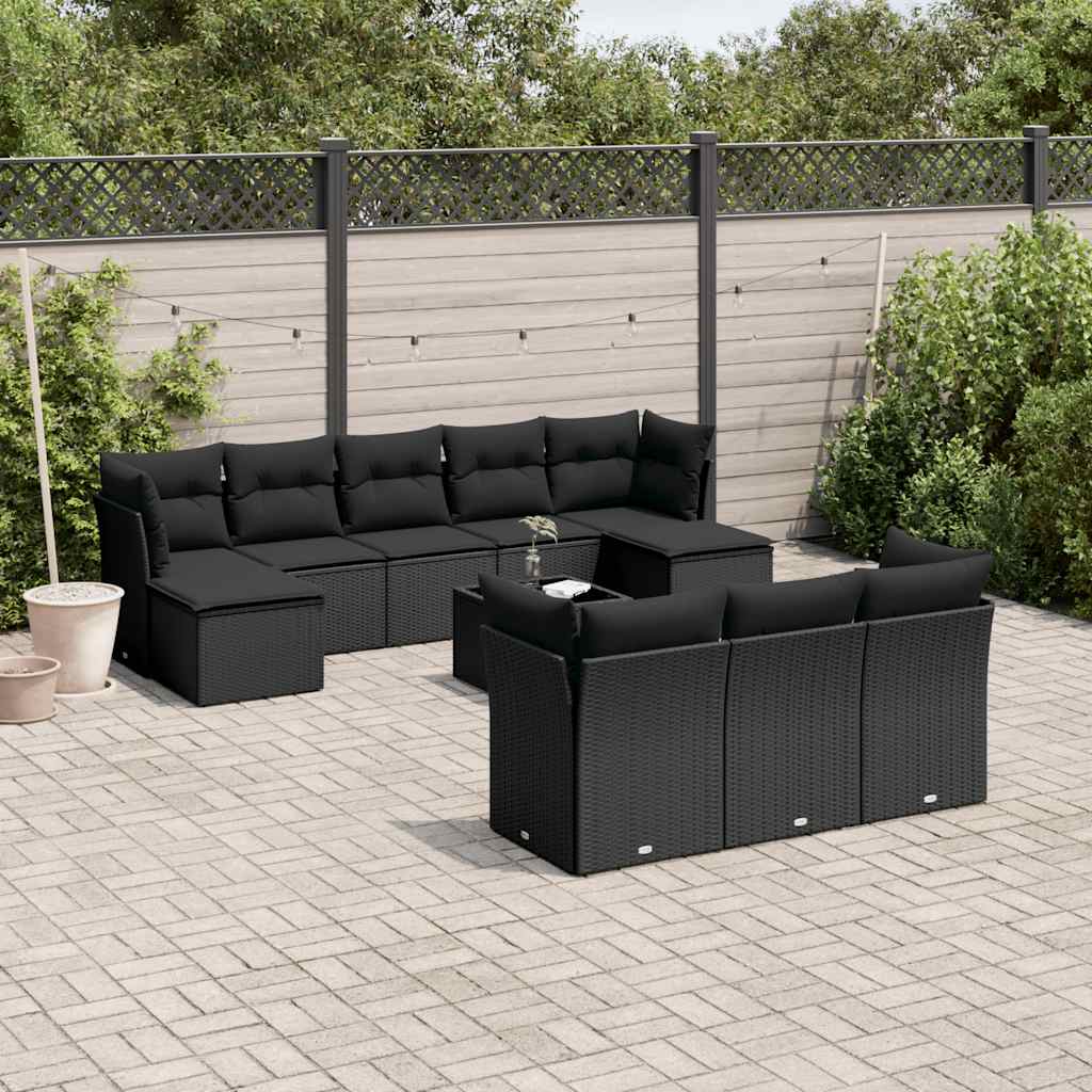 JUNG Vida 11-tlg. Garten-Sofagarnitur mit Kissen Schwarz Poly Rattan