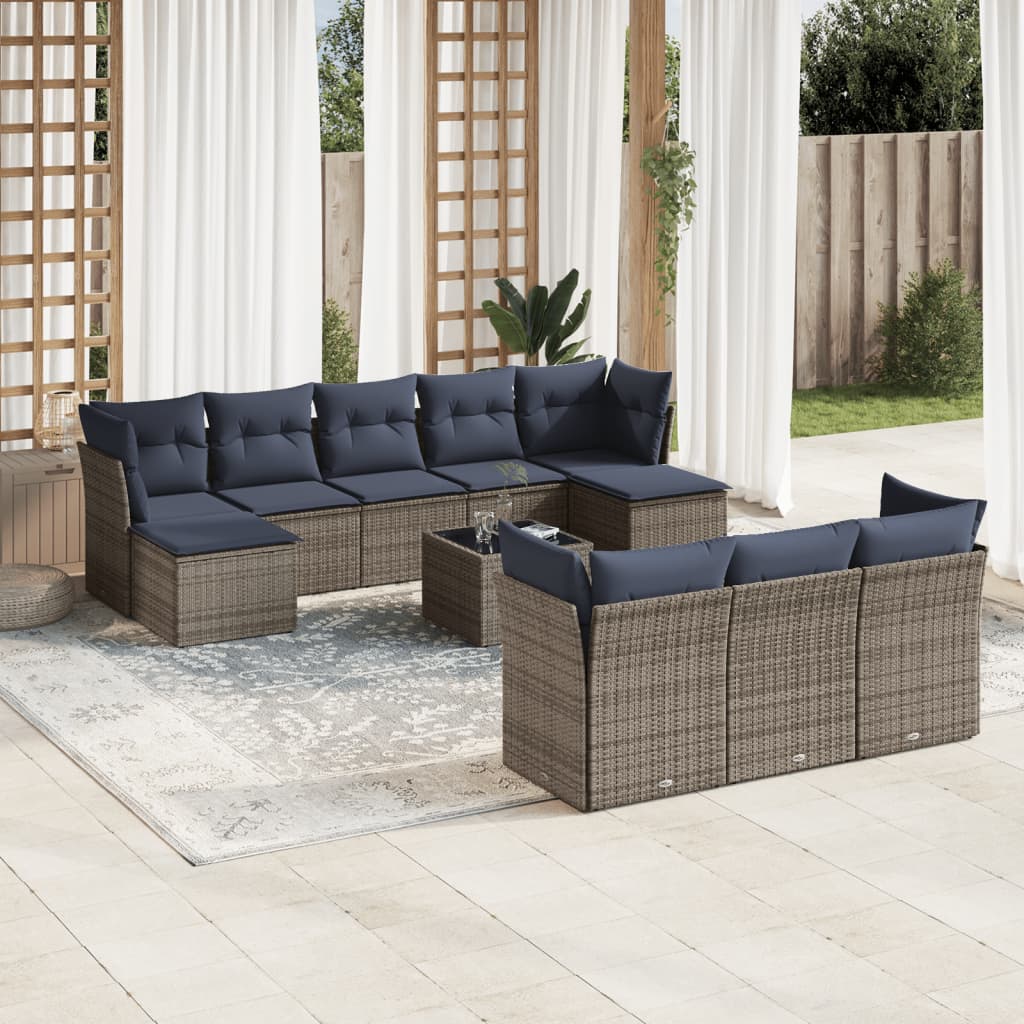 JUNG Vida 11-teiliges Gartensofa-Set mit Kissen, grau, Polyrattan