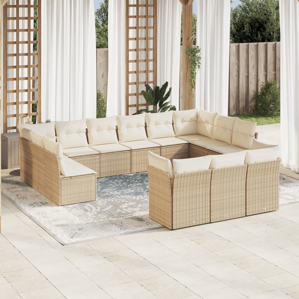 JUNG Vida 13-tlg. Garten-Sofagarnitur mit Kissen Beige Poly Rattan
