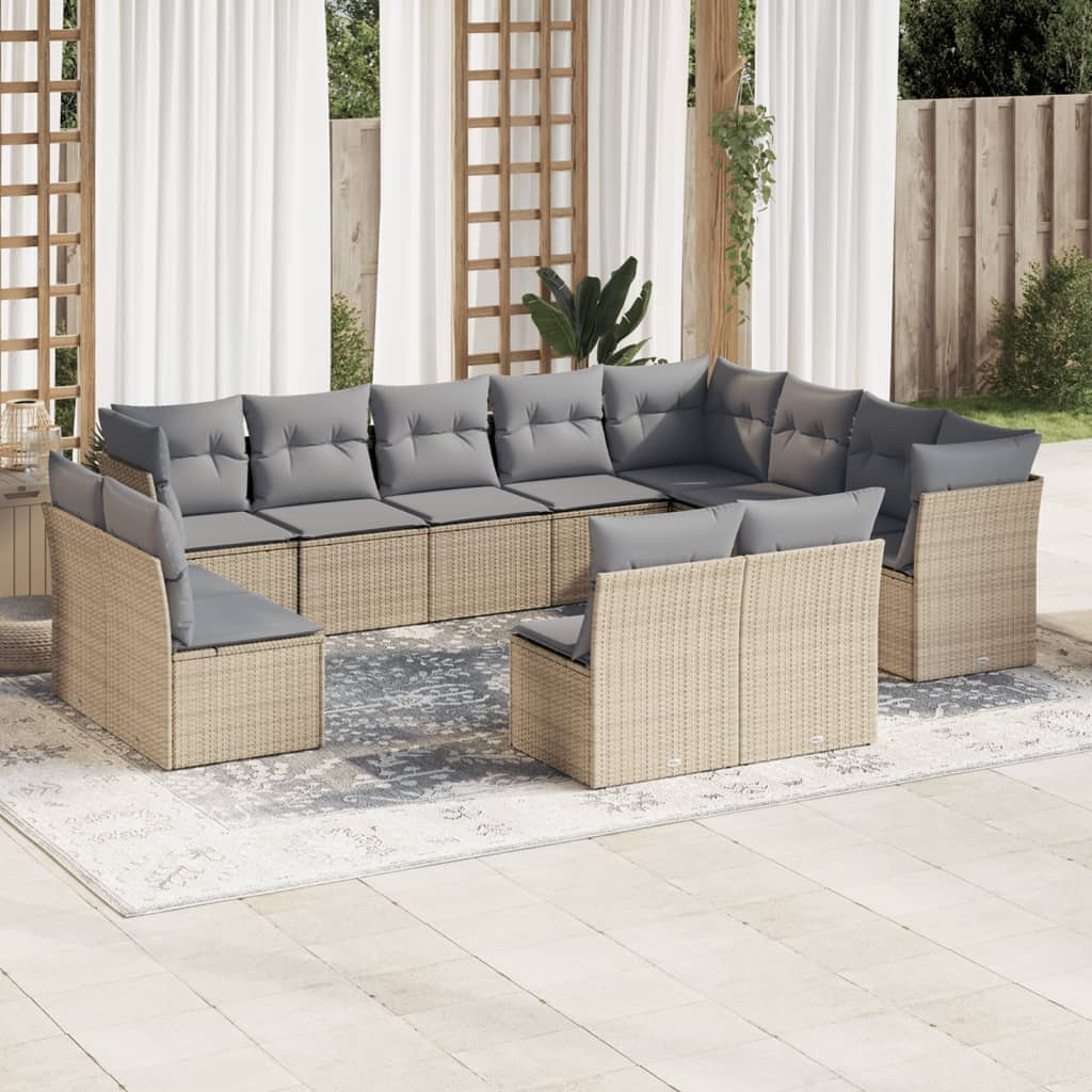 JUNG Vida 12-tlg. Garten-Sofagarnitur mit Kissen Beige Poly Rattan