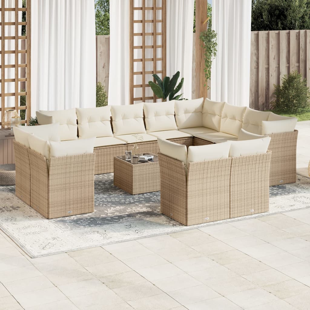 JUNG Vida 13-tlg. Garten-Sofagarnitur mit Kissen Beige Poly Rattan
