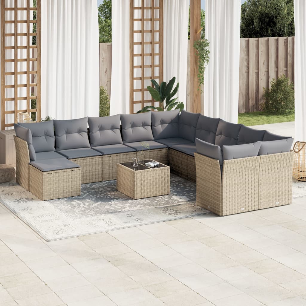 JUNG Vida 12-tlg. Garten-Sofagarnitur mit Kissen Beige Poly Rattan