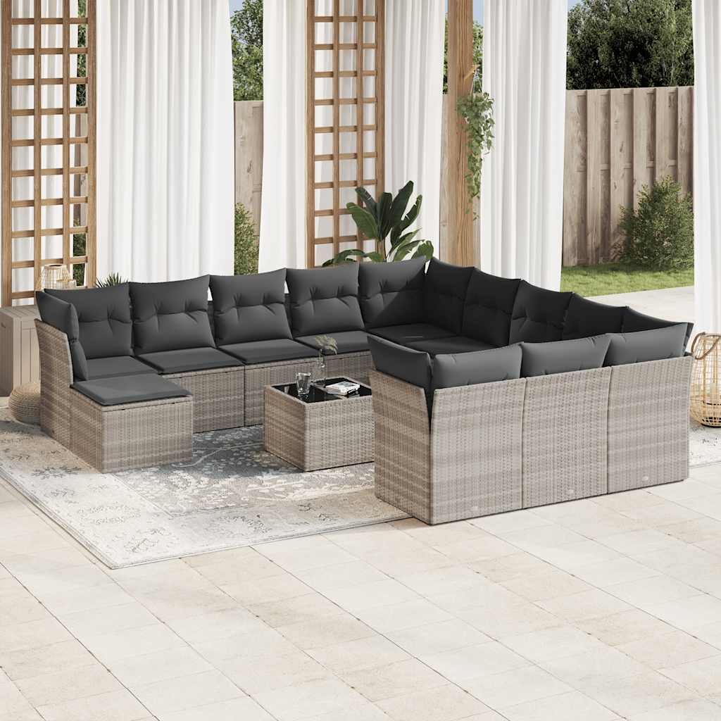 JUNG Vida 13-tlg. Garten-Sofagarnitur mit Kissen Hellgrau Poly Rattan