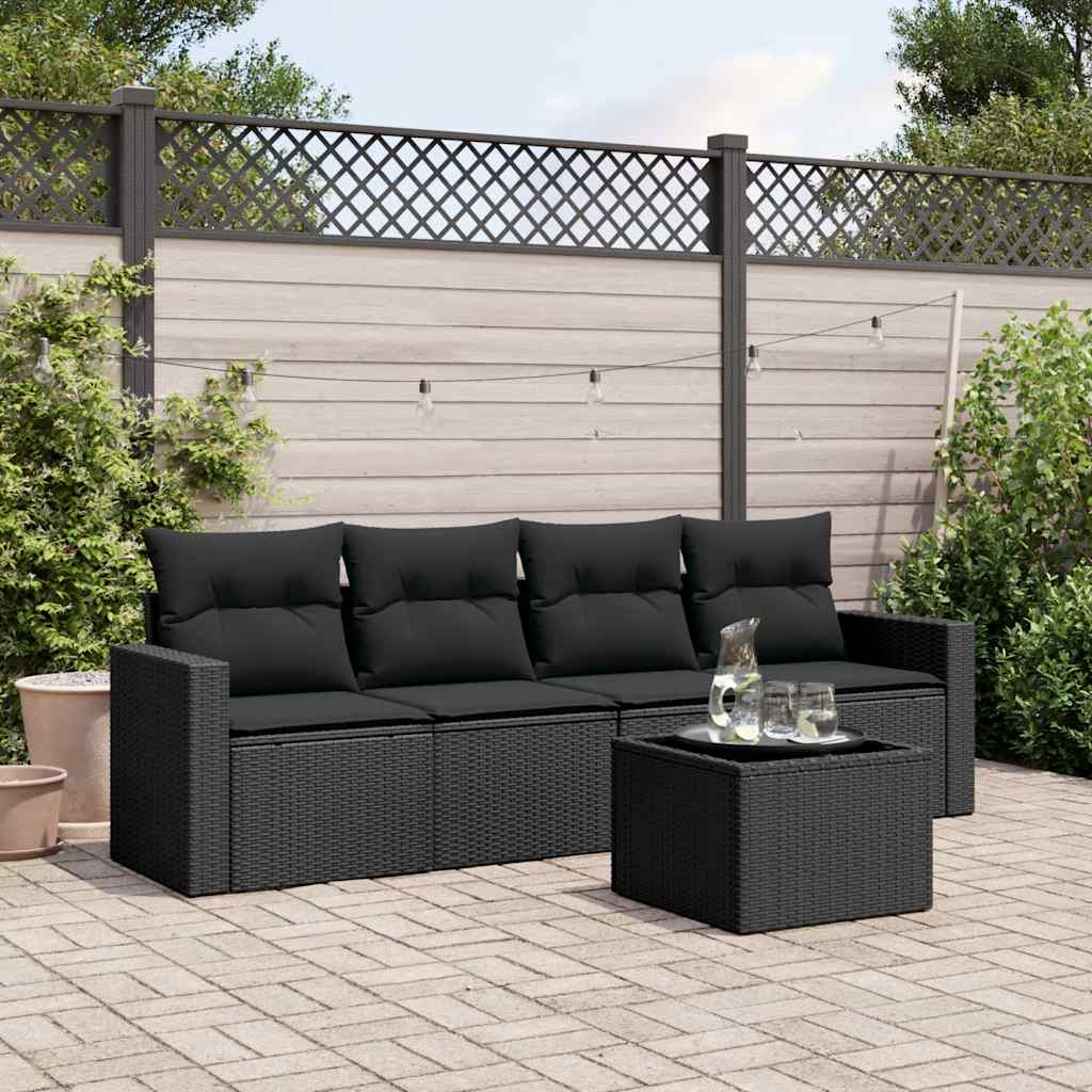JUNG Vida 5-tlg. Garten-Sofagarnitur mit Kissen Schwarz Poly Rattan