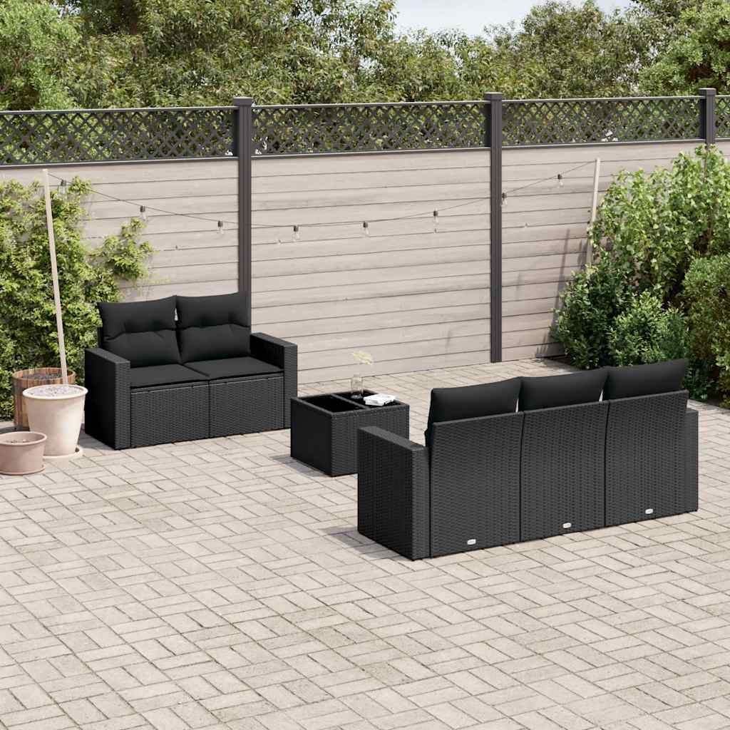 JUNG Vida 6-tlg. Garten-Sofagarnitur mit Kissen Schwarz Poly Rattan