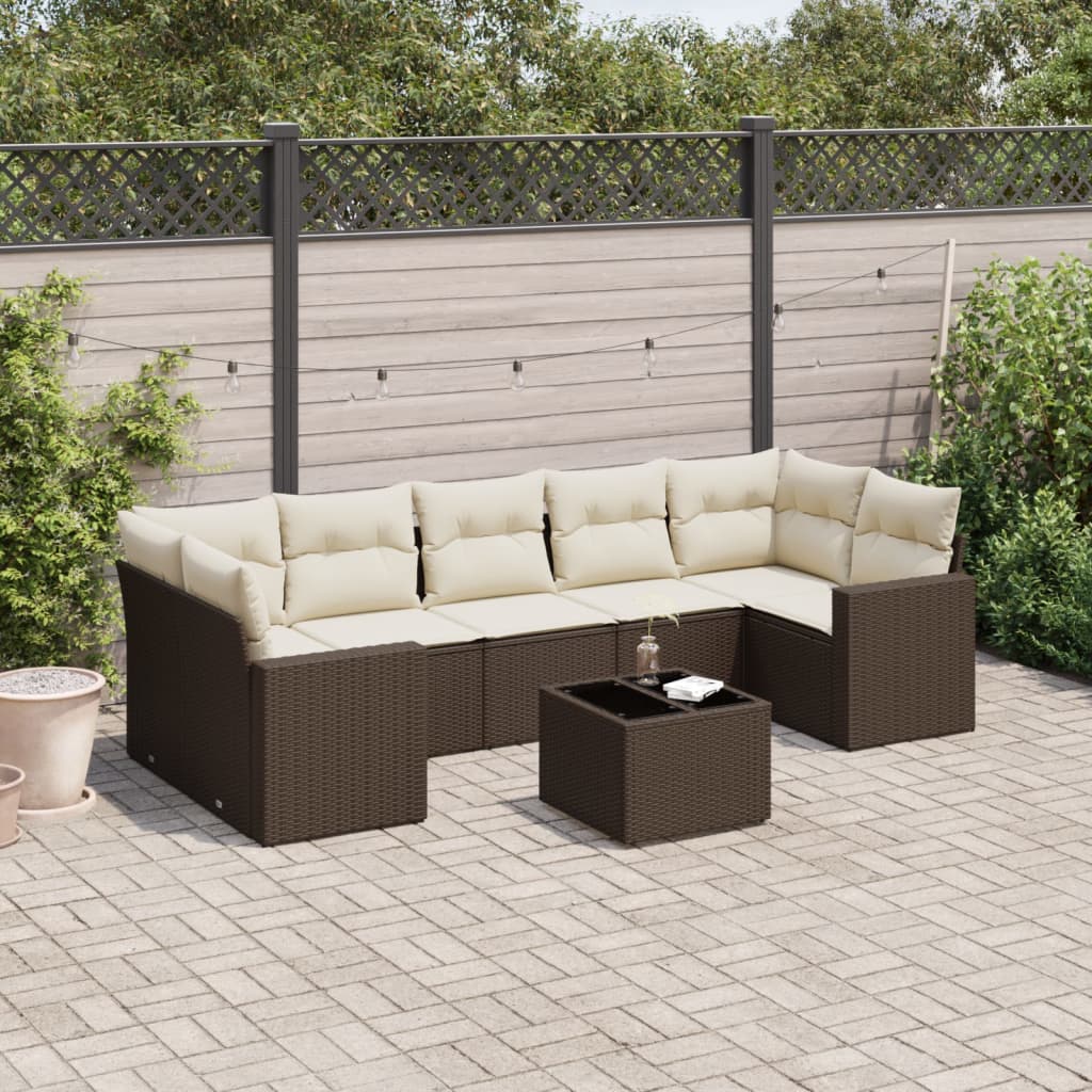 JUNG Vida 8-tlg. Garten-Sofagarnitur mit Kissen Braun Poly Rattan