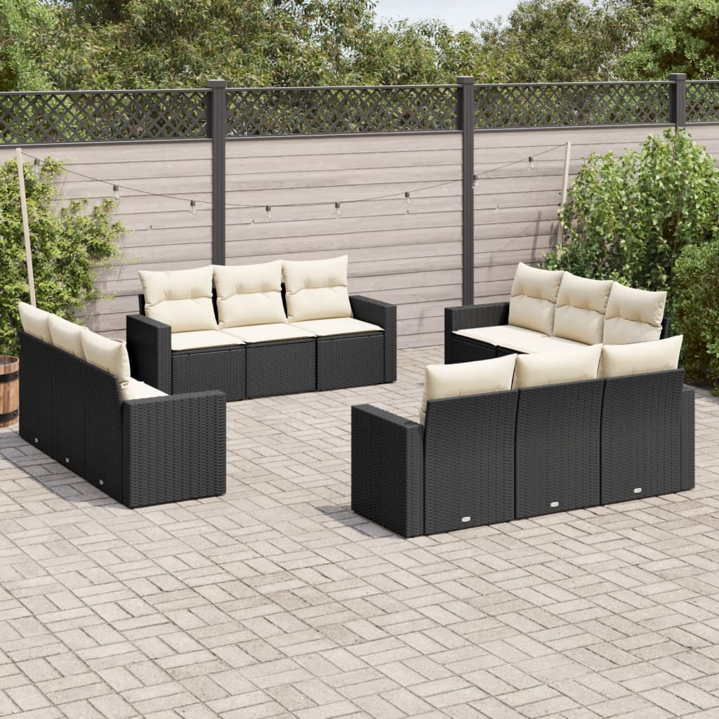 JUNG Vida 12-tlg. Garten-Sofagarnitur mit Kissen Schwarz Poly Rattan