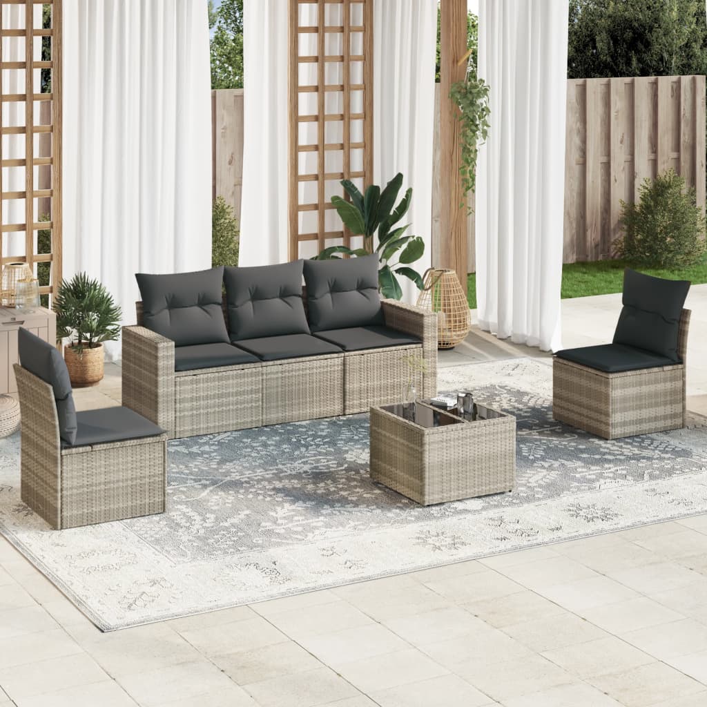 JUNG Vida 6-tlg. Garten-Sofagarnitur mit Kissen Hellgrau Poly Rattan
