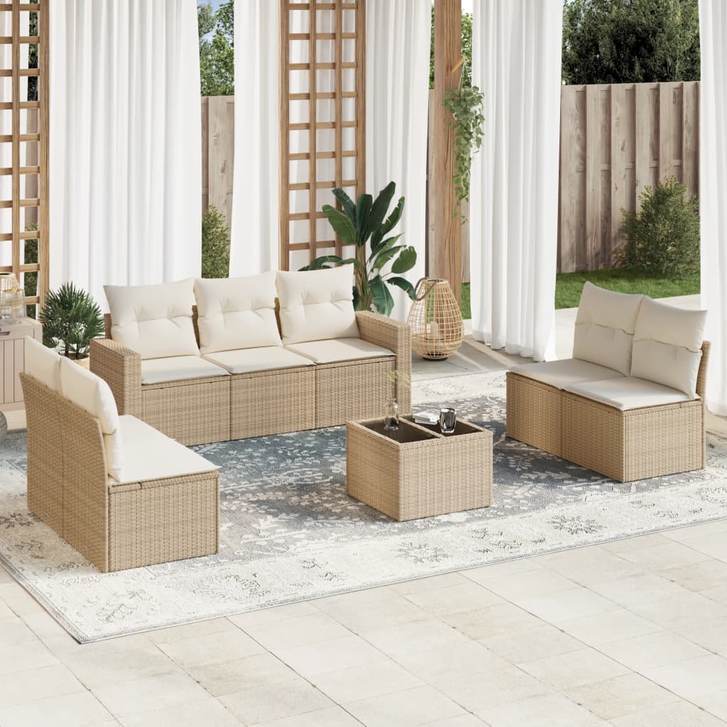 JUNG Vida 8-tlg. Garten-Sofagarnitur mit Kissen Beige Poly Rattan