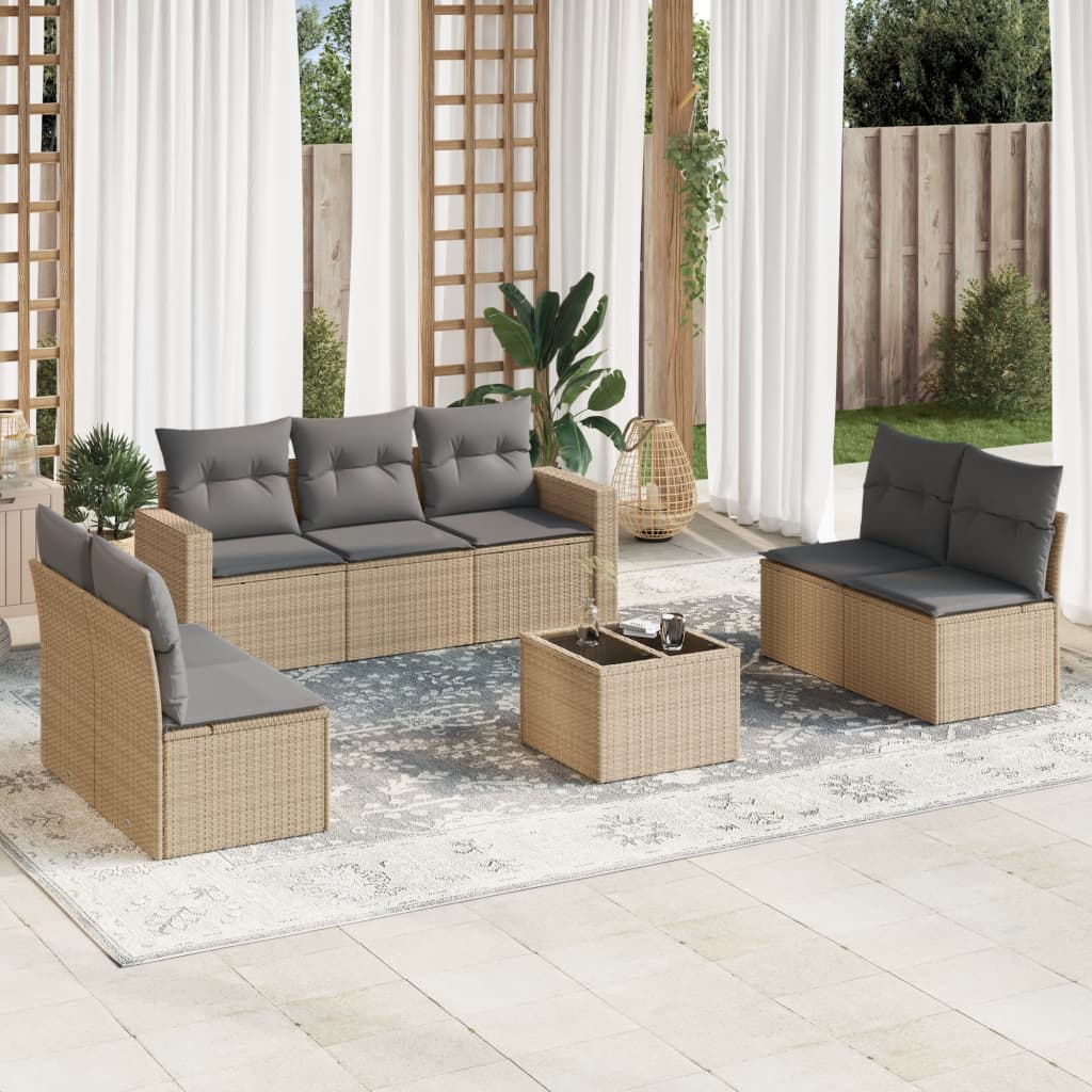 JUNG Vida 8-tlg. Garten-Sofagarnitur mit Kissen Beige Poly Rattan