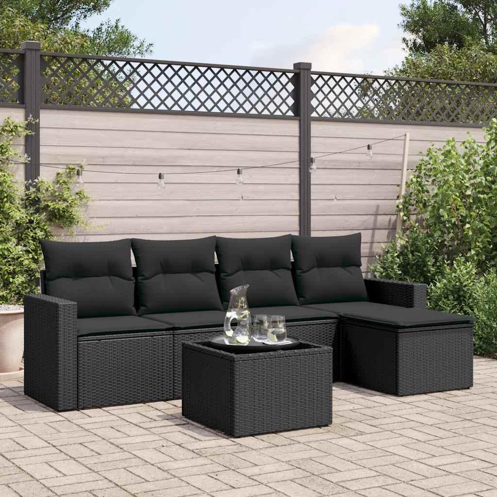 JUNG Vida 6-tlg. Garten-Sofagarnitur mit Kissen Schwarz Poly Rattan