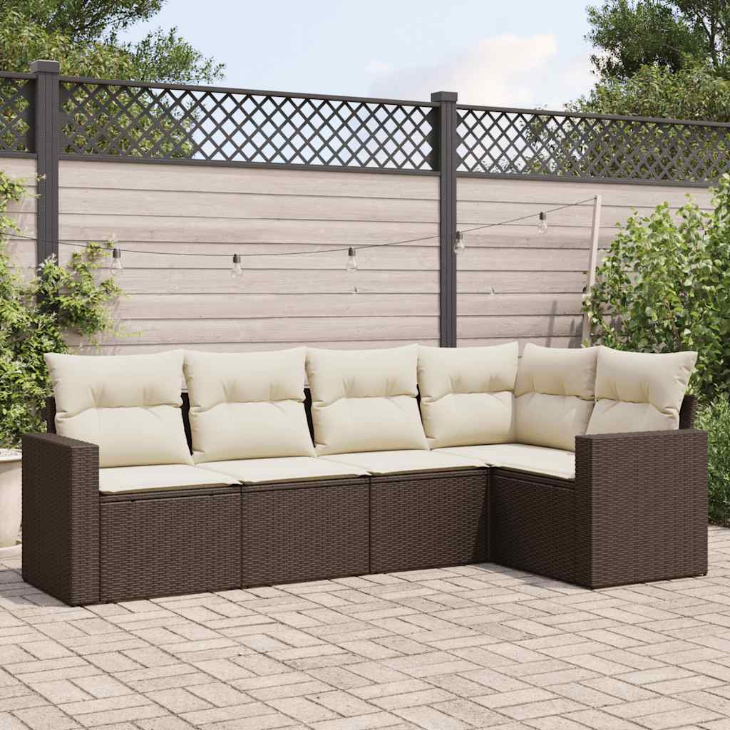 JUNG Vida 5-tlg. Garten-Sofagarnitur mit Kissen Braun Poly Rattan