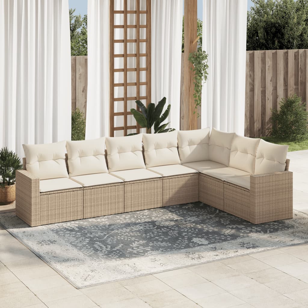 JUNG Vida 7-tlg. Garten-Sofagarnitur mit Kissen Beige Poly Rattan