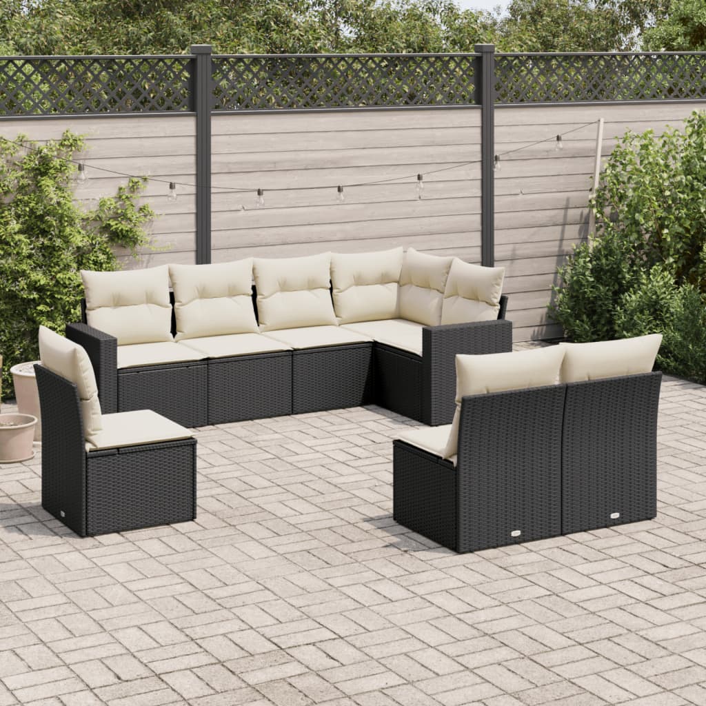 JUNG Vida 8-tlg. Garten-Sofagarnitur mit Kissen Schwarz Poly Rattan