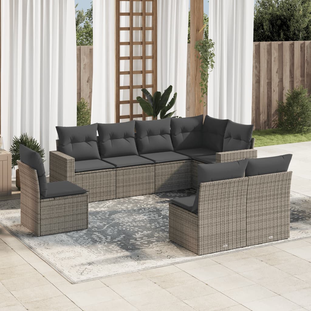JUNG Vida 8-tlg. Garten-Sofagarnitur mit Kissen Grau Poly Rattan