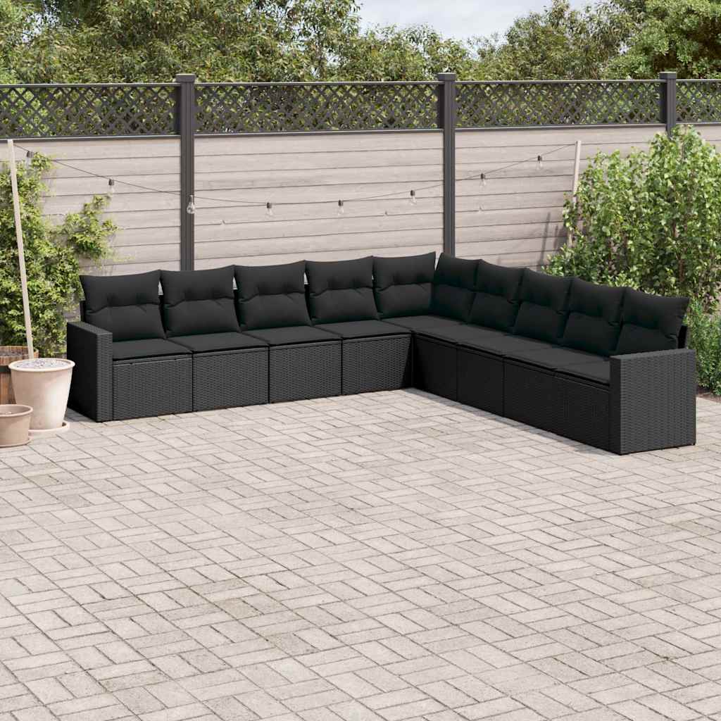 JUNG Vida 9-tlg. Garten-Sofagarnitur mit Kissen Schwarz Poly Rattan