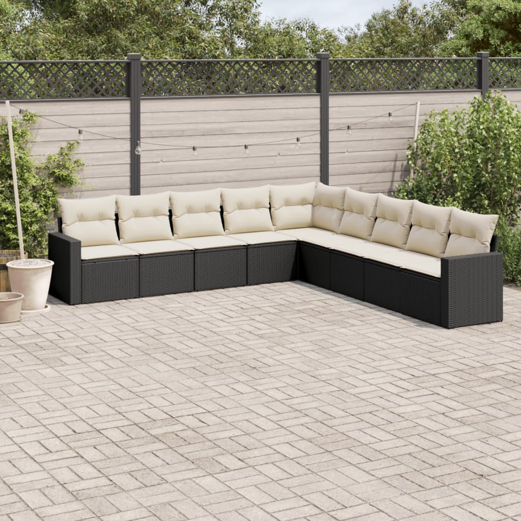 JUNG Vida 9-tlg. Garten-Sofagarnitur mit Kissen Schwarz Poly Rattan