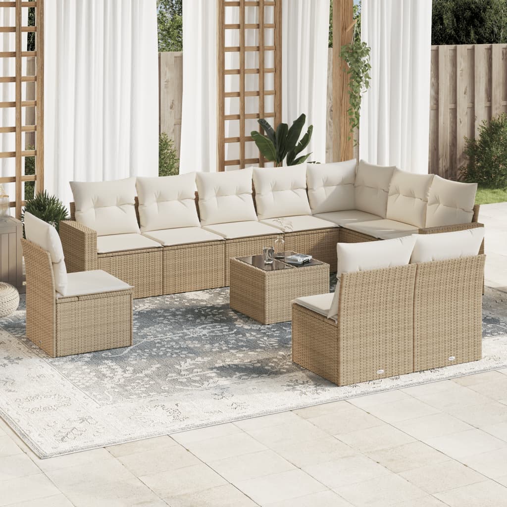 JUNG Vida 11-tlg. Garten-Sofagarnitur mit Kissen Beige Poly Rattan