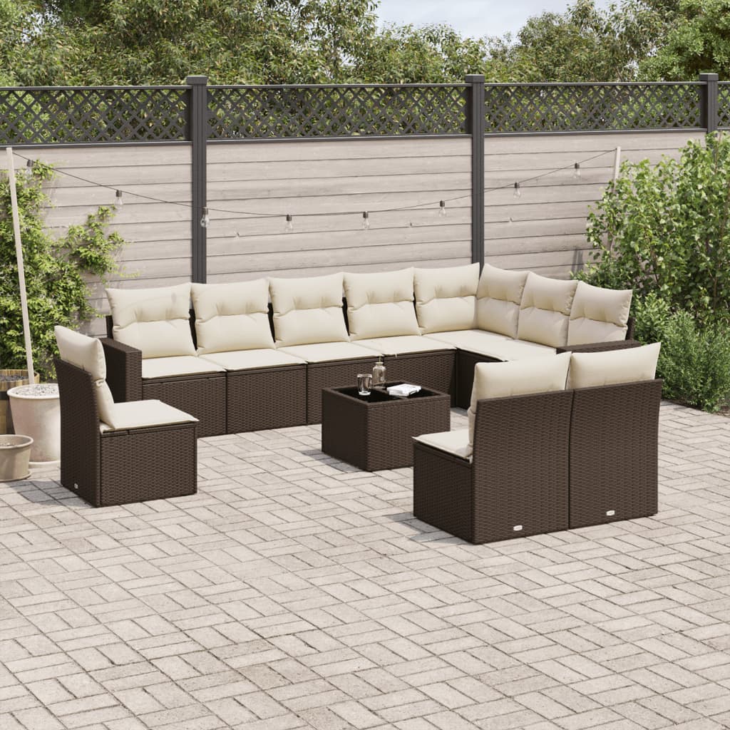 JUNG Vida 11-tlg. Garten-Sofagarnitur mit Kissen Braun Poly Rattan