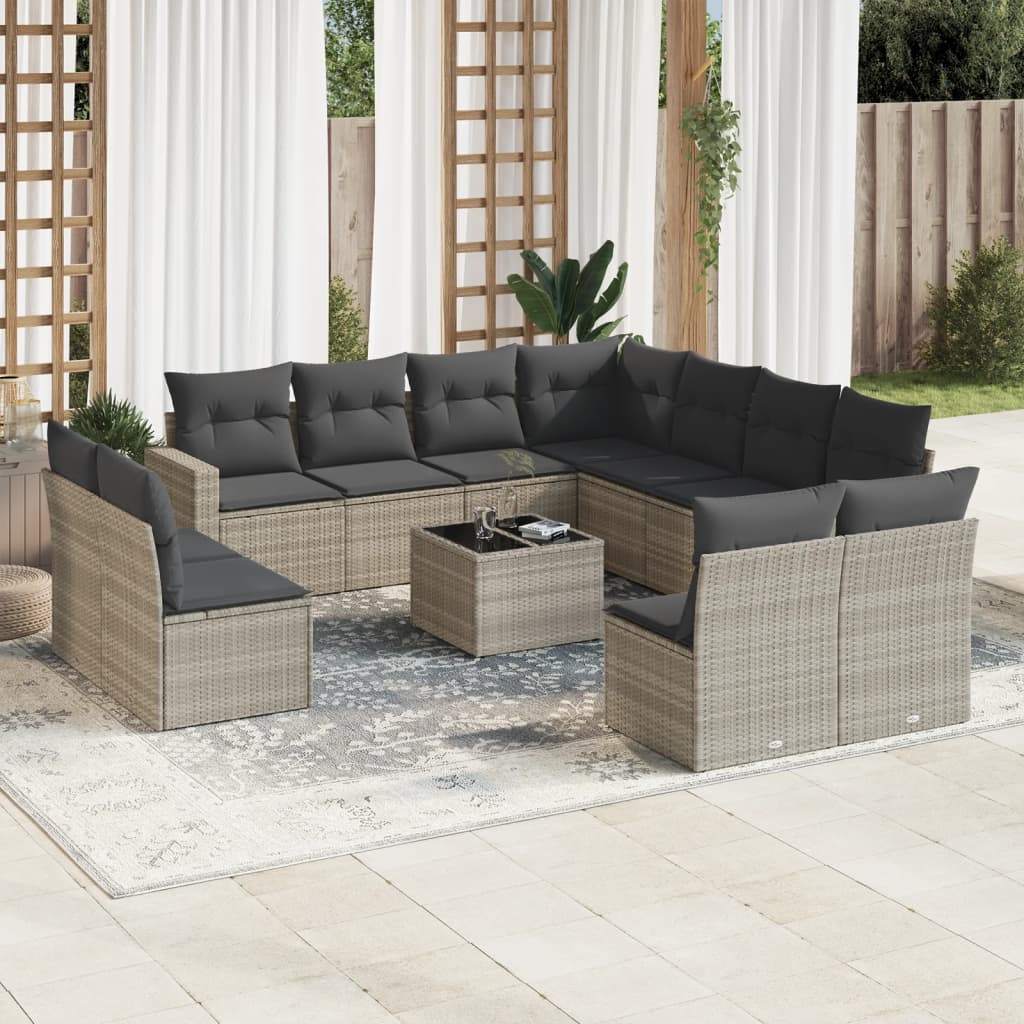 JUNG Vida 12-tlg. Garten-Sofagarnitur mit Kissen Hellgrau Poly Rattan