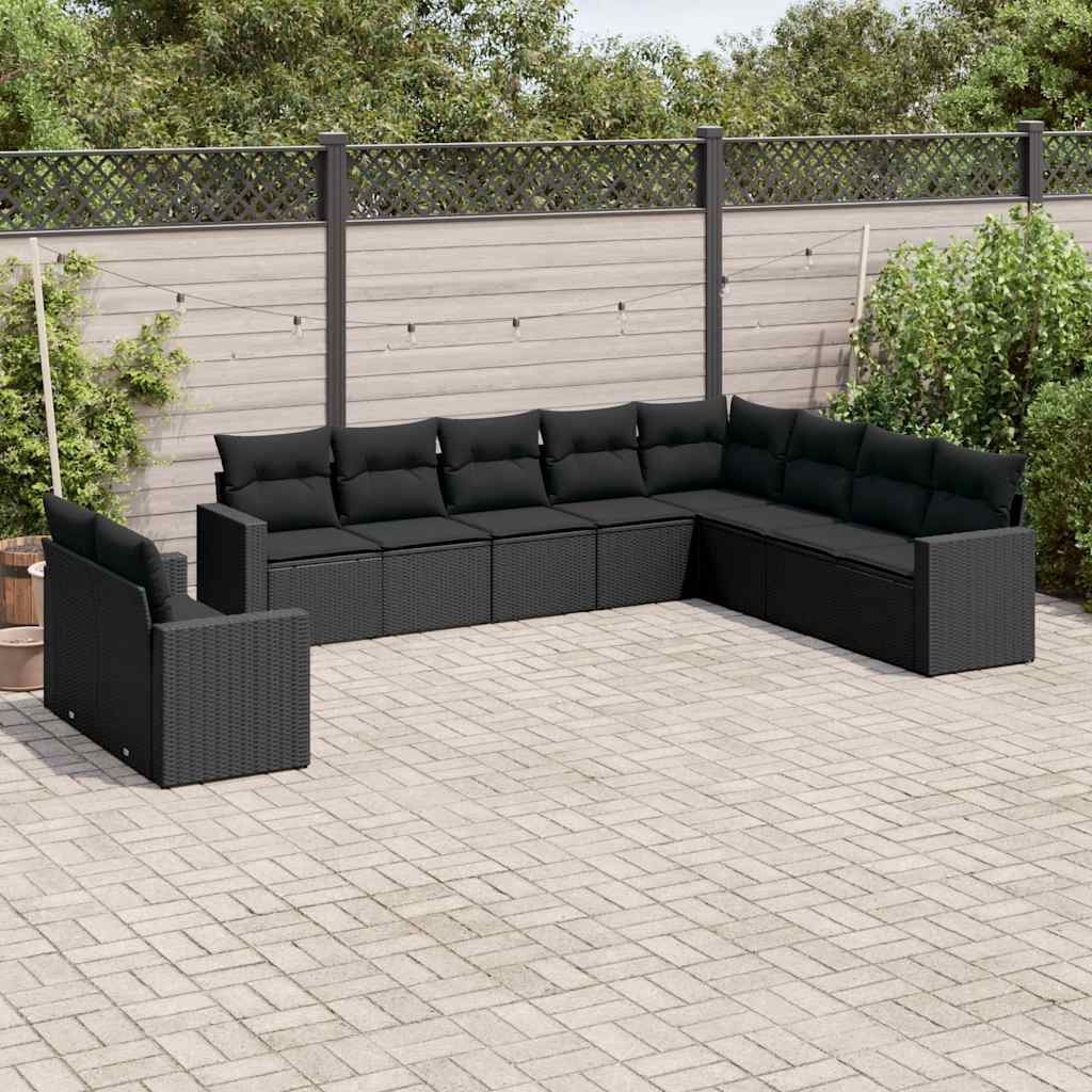 JUNG Vida 10-tlg. Garten-Sofagarnitur mit Kissen Schwarz Poly Rattan