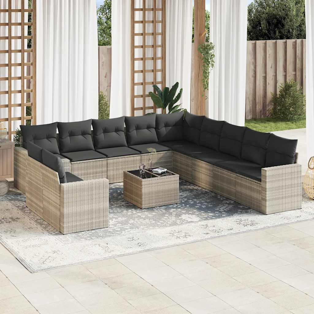 JUNG Vida 12-tlg. Garten-Sofagarnitur mit Kissen Hellgrau Poly Rattan