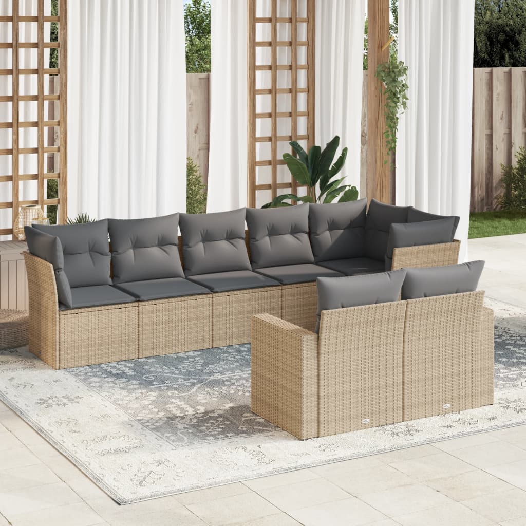 JUNG Vida 8-tlg. Garten-Sofagarnitur mit Kissen Beige Poly Rattan