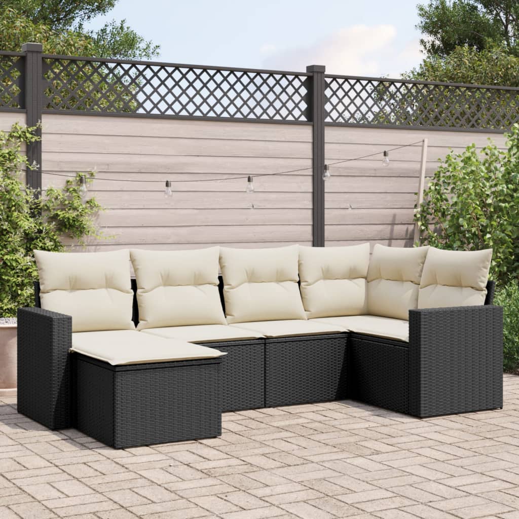 JUNG Vida 6-tlg. Garten-Sofagarnitur mit Kissen Schwarz Poly Rattan