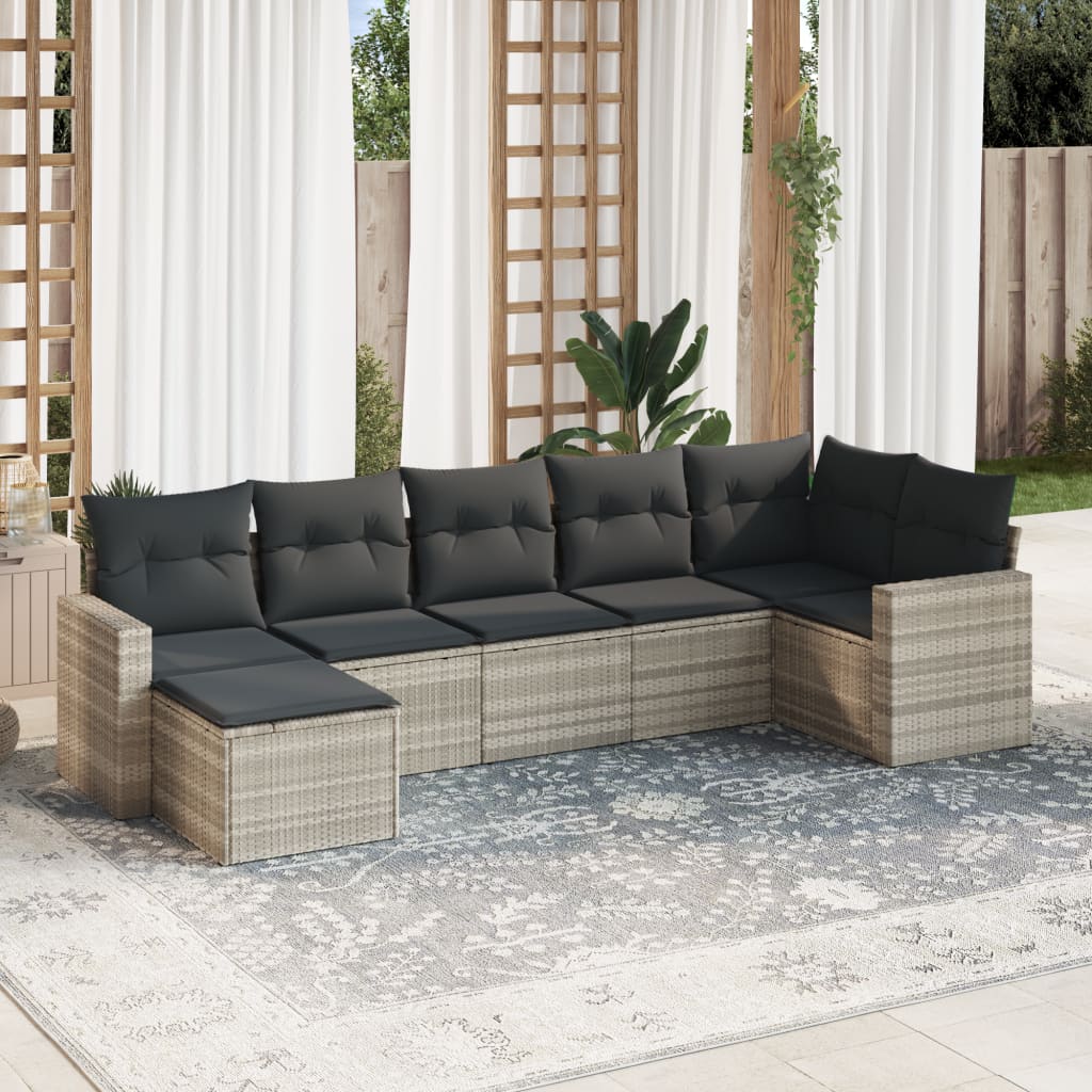 JUNG Vida 7-tlg. Garten-Sofagarnitur mit Kissen Hellgrau Poly Rattan