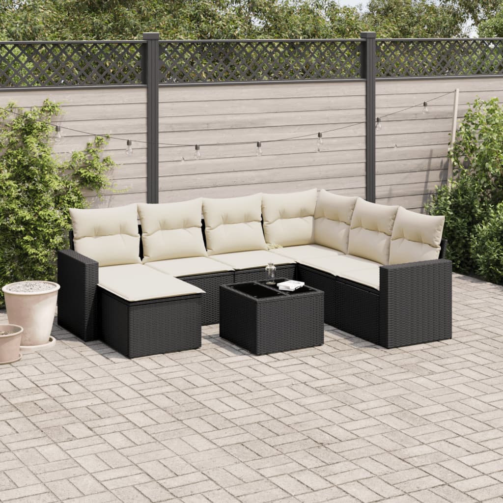 JUNG Vida 8-tlg. Garten-Sofagarnitur mit Kissen Schwarz Poly Rattan