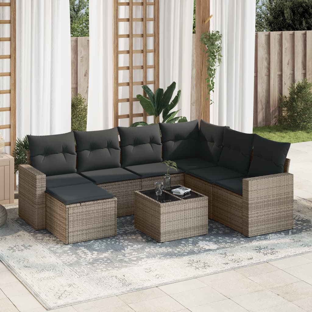 JUNG Vida 8-tlg. Garten-Sofagarnitur mit Kissen Grau Poly Rattan