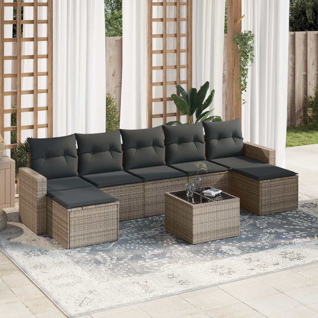 JUNG Vida 8-tlg. Garten-Sofagarnitur mit Kissen Grau Poly Rattan
