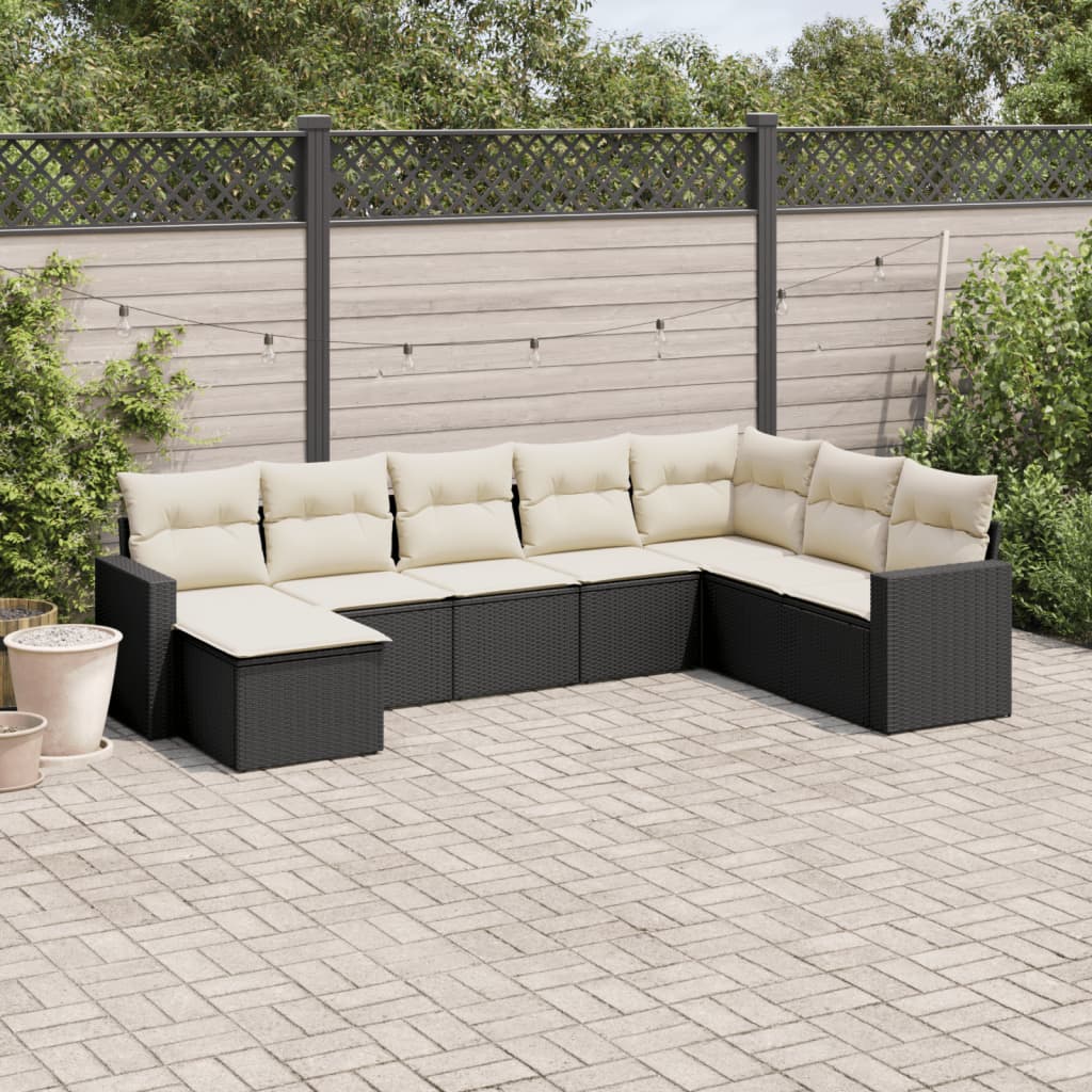 JUNG Vida 8-tlg. Garten-Sofagarnitur mit Kissen Schwarz Poly Rattan