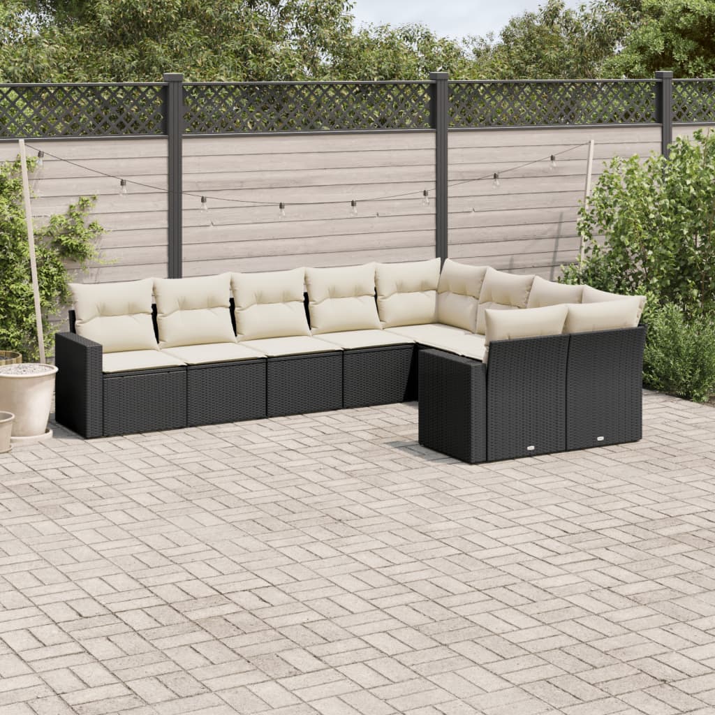 JUNG Vida 9-tlg. Garten-Sofagarnitur mit Kissen Schwarz Poly Rattan